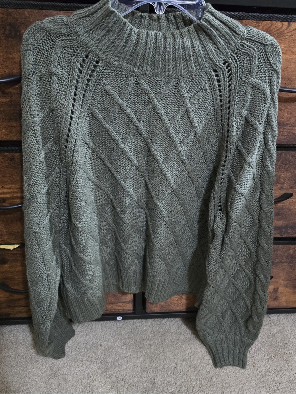 American Eagle Outfitters Olive Cable Knit Turtleneck Sweater